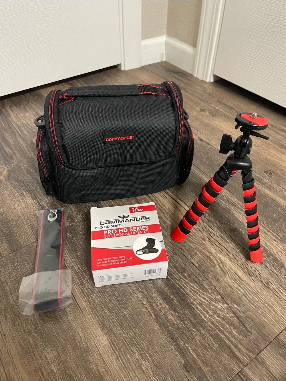 Black & Red Camera Bag Kit with Red/Black Tripod & Accessories